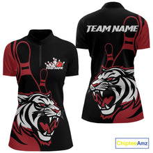 Load image into Gallery viewer, Custom Black And Red Tiger Bowling Jerseys, Tiger Bowling Team Women Quarter-Zip Shirts IPHW9014