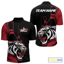 Load image into Gallery viewer, Custom Black And Red Tiger Bowling Jerseys, Tiger Bowling Team Men Quarter-Zip Shirts IPHW9014