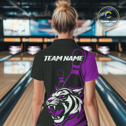 Custom Black And Purple Tiger Bowling Jerseys, Tiger Bowling Team Women Quarter-Zip Shirt IPHW9017
