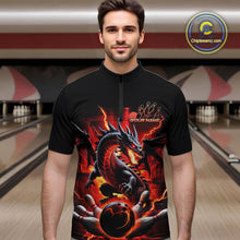 Load image into Gallery viewer, Custom Red Thunder Lightning Dragon Men Quarter-Zip Shirts, Dragon Team Bowling League Shirt IPHW9024