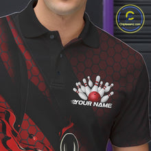 Load image into Gallery viewer, Custom Black And Red Flame Bowling Polo Shirt For Men, Bowling Team Tournament Jersey IPHW11180