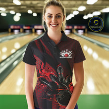 Load image into Gallery viewer, Custom Black And Red Flame Bowling Polo Shirt For Women, Bowling Team Tournament Jersey IPHW11180