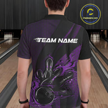 Load image into Gallery viewer, Custom Black And Purple Flame Bowling Polo Shirt For Men, Bowling Team Tournament Jersey IPHW11182