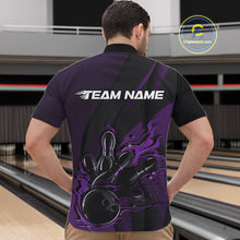 Load image into Gallery viewer, Custom Black And Purple Flame Bowling Quarter-Zip Shirt For Men, Bowling Team Tournament Jersey IPHW11182