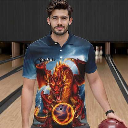 Custom Blue Thunder Lightning Flame Dragon Bowling Polo Team Shirts For Men IPHW8306