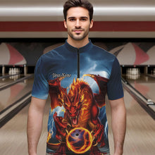 Load image into Gallery viewer, Custom Blue Thunder Lightning Flame Dragon Bowling Quarter-Zip Team Shirts For Men IPHW8306