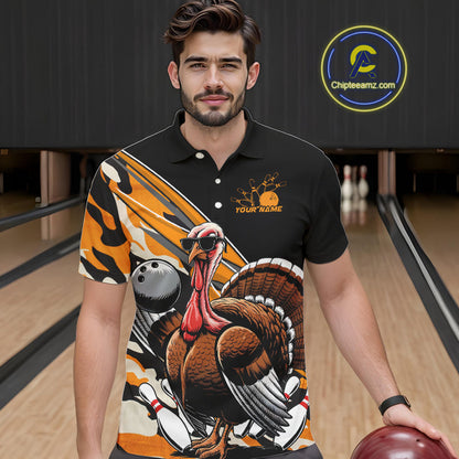 Black And Yellow Camo Custom Funny Turkey Bowling Shirts For Men, Thanksgiving Bowling Tournament IPHW7881