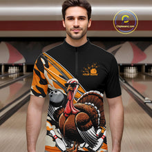 Load image into Gallery viewer, Black And Yellow Camo Custom Funny Turkey Bowling Shirts For Men, Thanksgiving Bowling Tournament IPHW7881