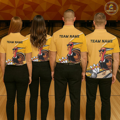 Custom Yellow Funny Turkey Bowling Team Shirts For Men, Thanksgiving Bowler Outfits IPHW7885