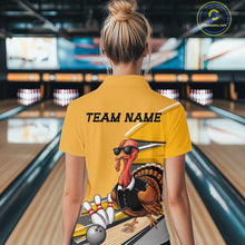 Load image into Gallery viewer, Custom Yellow Funny Turkey Bowling Team Shirts For Women, Thanksgiving Bowler Outfits IPHW7885