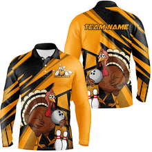 Load image into Gallery viewer, Custom Black And Yellow Turkey Bowling Shirts For Men, Thanksgiving Bowling Team Outfits IPHW7886
