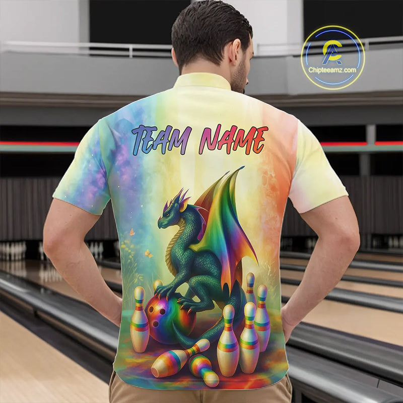 Custom Colorful Rainbow Colors Dragon Bowling Team Shirts, Dragon Bowling League Shirt IPHW10233