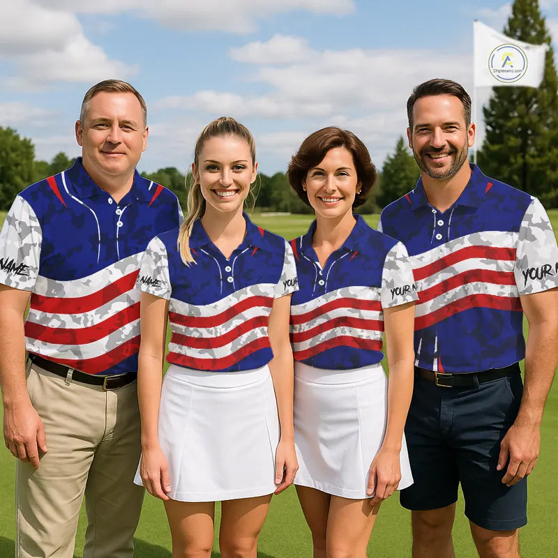 USA flag camo golf outfits funny skull golf polo shirts for Men custom patriotic golf shirts for men NQS11400