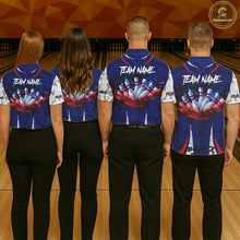 Load image into Gallery viewer, Camo American flag bowling jersey custom bowling polo, 1/4 zip shirts for men, bowling league shirts NQS11401