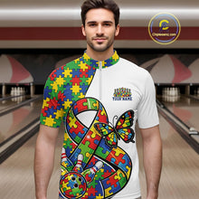 Load image into Gallery viewer, Custom Colorful Autism Awareness Butterfly Ribbon Bowling Men Shirt, Puzzles Jersey IPHW11201