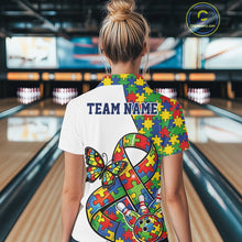 Load image into Gallery viewer, Custom Colorful Autism Awareness Butterfly Ribbon Bowling Women Shirt, Puzzles Jersey IPHW11201