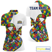 Load image into Gallery viewer, Custom Colorful Autism Awareness Butterfly Ribbon Bowling Women Shirt, Puzzles Jersey IPHW11201