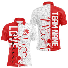 Load image into Gallery viewer, White And Red Custom Love Bowling Polo Shirts For Men, Valentines Couple Bowling Jerseys IPHW8324
