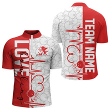 Load image into Gallery viewer, White And Red Custom Love Bowling Quarter-Zip Shirts For Men, Valentines Couple Bowling Jerseys IPHW8324