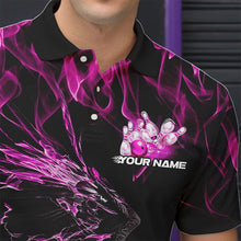 Load image into Gallery viewer, Custom Black And Pink Flame Eagle Bowling Team Men Polo Shirts, Eagle Bowling League Shirt IPHW8800