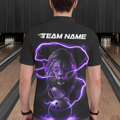 Custom Black And Purple Thunder Lightning Lion Bowling Polo Shirts For Men, Team Uniform IPHW8802