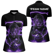 Load image into Gallery viewer, Custom Black Purple Thunder Lightning Lion Bowling Women Quarter-Zip Shirt, Team Uniform IPHW8802
