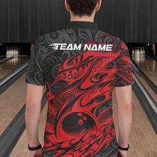 Load image into Gallery viewer, Custom Black And Red Tribal Polynesian Bowling Team Men Polo Shirts, Niho Mano Bowling Shirt IPHW8811