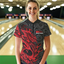 Load image into Gallery viewer, Custom Black And Red Tribal Polynesian Bowling Women Quarter-Zip Shirts, Bowlers Outfits IPHW8811