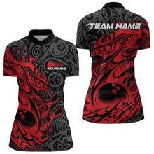 Load image into Gallery viewer, Custom Black And Red Tribal Polynesian Bowling Women Quarter-Zip Shirts, Bowlers Outfits IPHW8811
