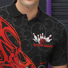Load image into Gallery viewer, Custom Black And Red Tribal Flame Bowling Team Men Polo Shirts, Bowling Pattern Outfits IPHW8814