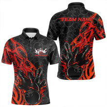 Load image into Gallery viewer, Custom Black And Red Tribal Flame Bowling Team Men Polo Shirts, Bowling Pattern Outfits IPHW8814