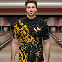Load image into Gallery viewer, Custom Black And Yellow Tribal Flame Bowling Team Men Quarter-Zip Shirts, Bowling Pattern Outfits IPHW8815
