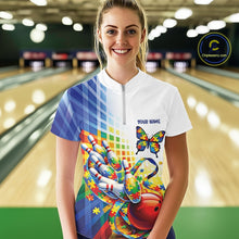 Load image into Gallery viewer, Custom Autism Awareness Butterfly Bowling Team Women Shirt, Puzzles Bowling Jersey IPHW11212