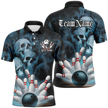 Load image into Gallery viewer, Black And Blue Custom Skull Bowling Shirts For Men, Gothic Bowling Team Shirt Halloween Outfits IPHW7671