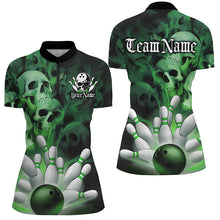 Load image into Gallery viewer, Black And Green Custom Skull Ladies Bowling Shirts, Gothic Bowling Team Halloween Outfits IPHW7673