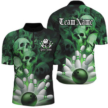 Load image into Gallery viewer, Black And Green Custom Skull Bowling Shirts For Men, Gothic Bowling Team Shirt Halloween Outfits IPHW7673