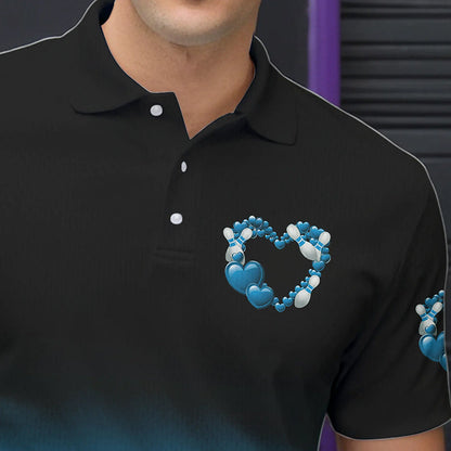 Black And Blue Custom Valentines Day Bowling Polo Shirts For Men, Bowling Couple Shirt IPHW8335