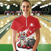 Load image into Gallery viewer, Custom Funny Boxing Bowling Women Quarter-Zip Shirt, Red Grunge Bowling Team Jersey IPHW11220