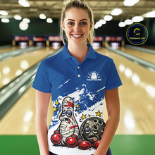 Load image into Gallery viewer, Custom Funny Boxing Bowling Women Polo Shirt, Blue Grunge Bowling Team Tournament Jersey IPHW11221