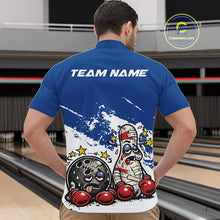 Load image into Gallery viewer, Custom Funny Boxing Bowling Men Quarter-Zip Shirt, Blue Grunge Bowling Team Tournament Jersey IPHW11221