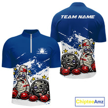 Load image into Gallery viewer, Custom Funny Boxing Bowling Men Quarter-Zip Shirt, Blue Grunge Bowling Team Tournament Jersey IPHW11221