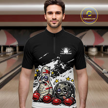 Load image into Gallery viewer, Custom Funny Boxing Bowling Men Quarter-Zip Shirt, Black Grunge Bowling Team Tournament Jersey IPHW11222