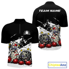 Load image into Gallery viewer, Custom Funny Boxing Bowling Men Quarter-Zip Shirt, Black Grunge Bowling Team Tournament Jersey IPHW11222