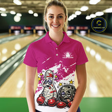 Load image into Gallery viewer, Custom Funny Boxing Bowling Women Polo Shirt, Pink Grunge Bowling Team Tournament Jersey IPHW11223