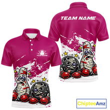 Load image into Gallery viewer, Custom Funny Boxing Bowling Men Polo Shirt, Pink Grunge Bowling Team Tournament Jersey IPHW11223