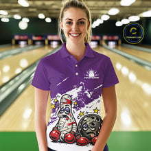 Load image into Gallery viewer, Custom Funny Boxing Bowling Women Polo Shirt, Purpe Grunge Bowling Team Tournament Jersey IPHW11224