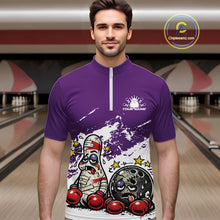 Load image into Gallery viewer, Custom Funny Boxing Bowling Men Quarter-Zip Shirt, Purpe Grunge Bowling Team Tournament Jersey IPHW11224