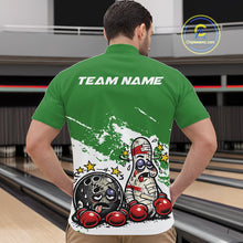 Load image into Gallery viewer, Custom Funny Boxing Bowling Men Quarter-Zip Shirt, Green Grunge Bowling Team Tournament Jersey IPHW11225