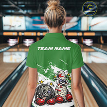 Load image into Gallery viewer, Custom Funny Boxing Bowling Women Quarter-Zip Shirt, Green Grunge Bowling Team Jersey IPHW11225
