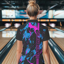 Load image into Gallery viewer, Custom Blue And Pink Strike Bowling Shirts Women Polo Camo Bowling Team Jerseys IPHW5387